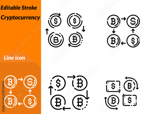 A modern vector icon representing cryptocurrency digital assets and blockchain technology. The design features a digital coin with a crypto symbol combined with blockchain nodes a wallet secure lock.