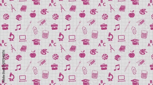 Back to School Pink Doodle Pattern on Graph Paper Texture Loop