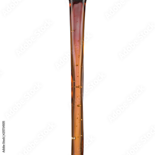 Vertical stream of translucent cold brew coffee liquid containing microscopic ice crystals isolated on transparent background as transparent design element