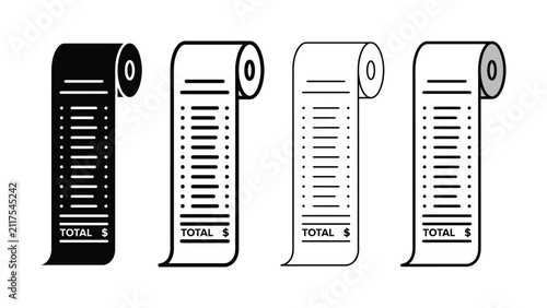Bild auf Leinwand Four stages of receipt shrinking illustrated with black line art icons on a whit