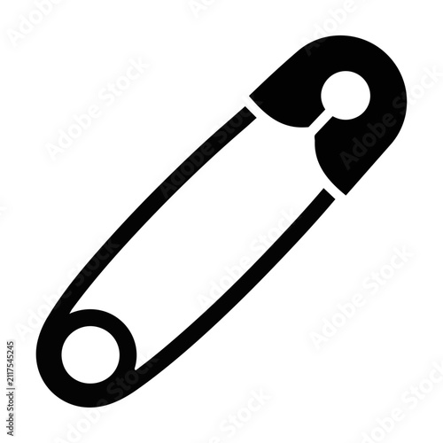Simple black silhouette of a closed safety pin, minimalist and clean, isolated on a white background. Basic security concept