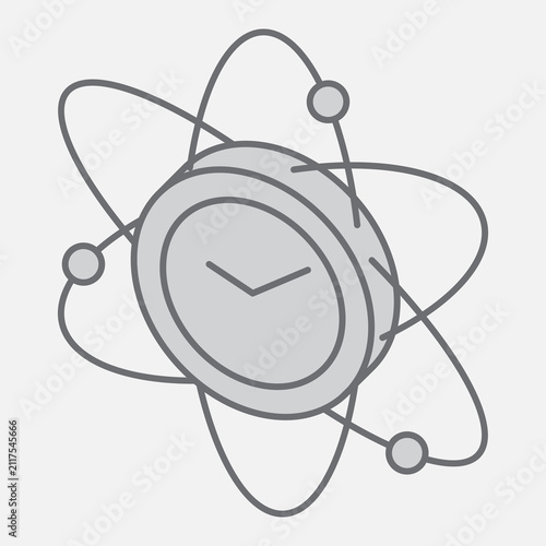 Atomic clock isometric icon, precise time concept. Vector graphics. Atomic time, atom sign with outline style icon for mobile or web design.