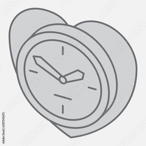Heart shaped clock isometric icon, time heals concept. Vector graphics. Love shape, ticking sign with outline style icon for mobile or web design.
