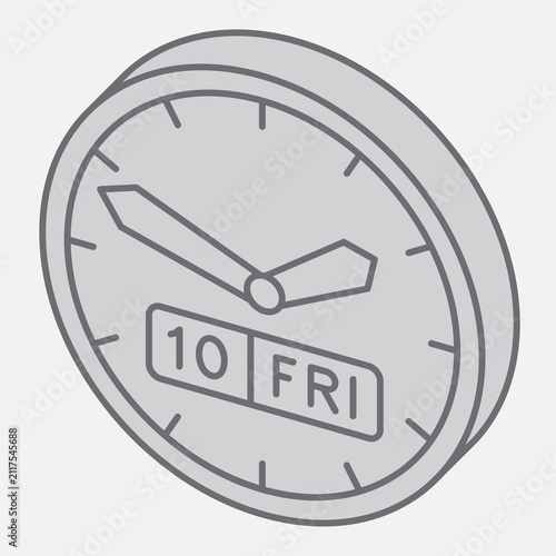 Calendar clock isometric icon, date and time concept. Vector graphics. Display date and time sign with outline style icon for mobile or web design.