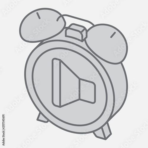 Alarm of clock isometric icon, loud and clear sound concept. Vector graphics. Ringtone, sound alert sign with outline style icon for mobile or web design.