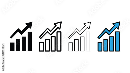 Bild auf Leinwand Four progressive line art graph icons depicting growth and success with a white