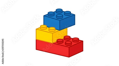 Building Brick Tower Stack — Red Yellow Blue National Lego Day Bold Flat Vector