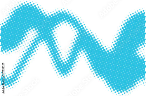 Abstract blue brush stroke shape with halftone dot texture design element isolated on transparent background, Vector