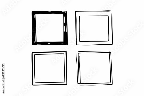 Set of ink grunge square frames for creative design. Artistic photo borders for digital projects.