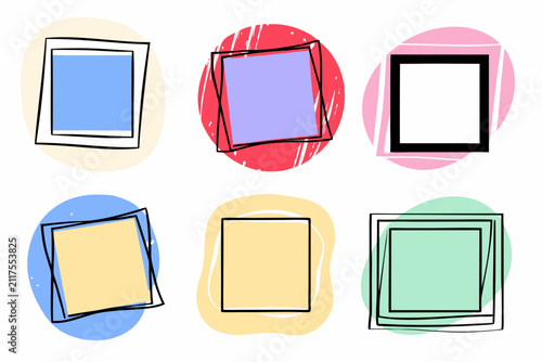 Set of colorful ink grunge square frames for creative design. Artistic geometric borders for digital and print projects.