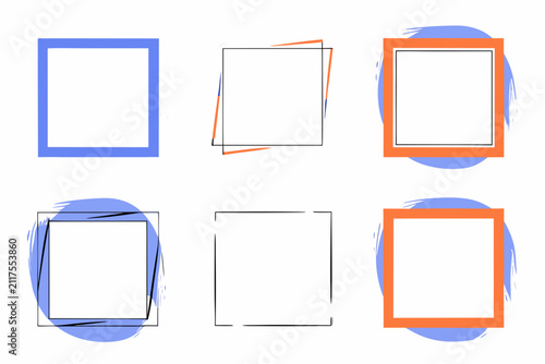 Set of artistic ink grunge square frames for creative design. Modern decorative borders for digital and print projects.