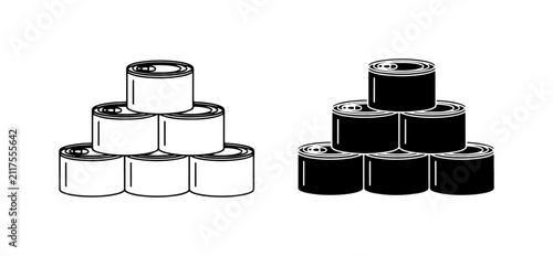 Canned Food Stacks, Black and White Icons, Food Storage, Grocery, Pantry Supply