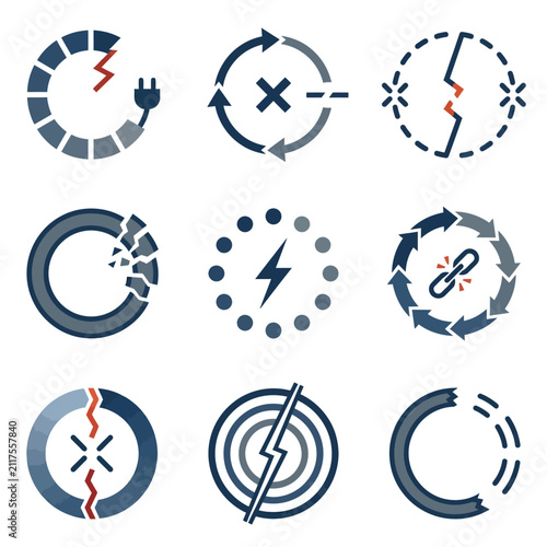 Bild auf Leinwand Geometric Loading Circle Interrupted by Broken Connection Line Typography Vector