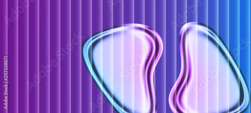 Abstract Blue Purple Glass Morphism Shapes with Vertical Frosted Glass Stripes, Futuristic Neon Gradient Background