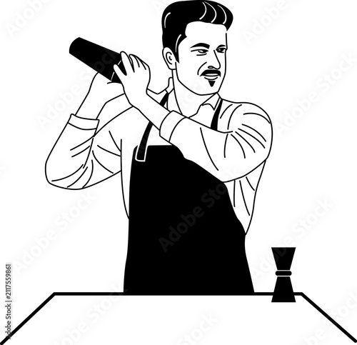 Professional Bartender Mixing Cocktail Drinks Hand Drawn Vector