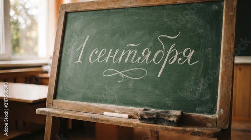 Chalkboard with Russian Text for September First Celebration