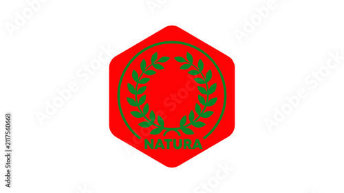 Hexagonal Emblem with Laurel Wreath and Text
