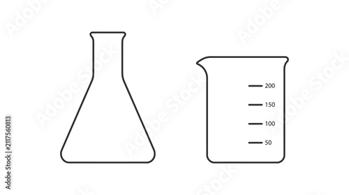 Bild auf Leinwand Erlenmeyer Flask And Beaker Silhouette On White Background