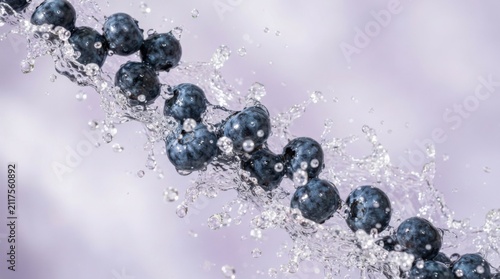 Fresh Blueberries Splashed in Water with Purple Background