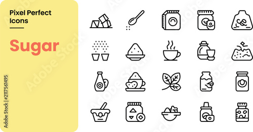 Fotografie Set of sugar and sweeteners icons for food industry products and dietary nutrition design