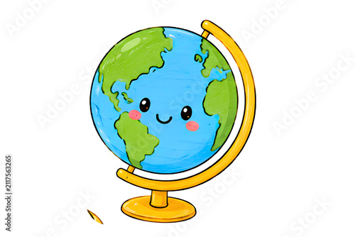 Globe with a smiling face represents an friendly approach to geography and international education.