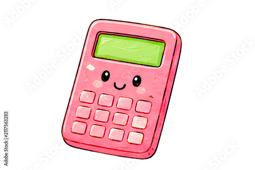 Calculator with a cheerful face serves as a playful design element for educational or financial concepts.