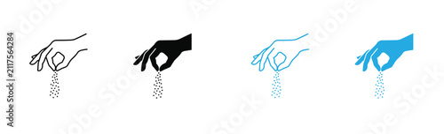 фотографія Hand Sprinkling Salt icon and Spice Icon Set Illustration - Pinch of Salt, Cooking Ingredient, Seasoning Food, Sugar Pouring, Flavoring Gesture, Seeds Sowing, Powdered Spice Sign in Line, Solid