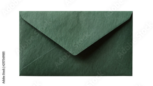Closed dark green textured paper envelope, isolated on transparent background