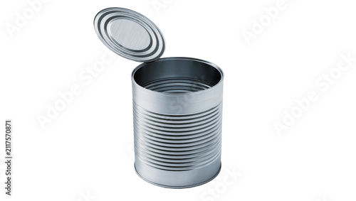 Konstfotografi Open metal tin can with ridged exterior, isolated on transparent background