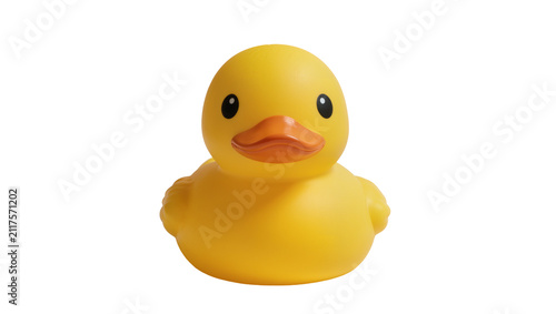Obraz na plátně Classic yellow rubber duck toy with orange beak, isolated on transparent backgro