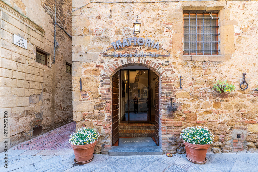 Fototapeta premium Pienza, Italy - April 23, 2026 : The Pienza Old Town street view in Italy