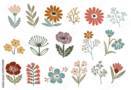 Картината върху платно Soft hand-drawn flowers in warm earthy tones
