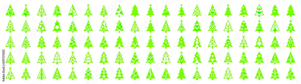 Obraz premium Collection of Hand-Drawn Green Evergreen Tree Icons on White