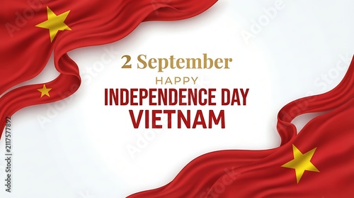 Vietnam independence day celebration background with waving flag isolated on white background