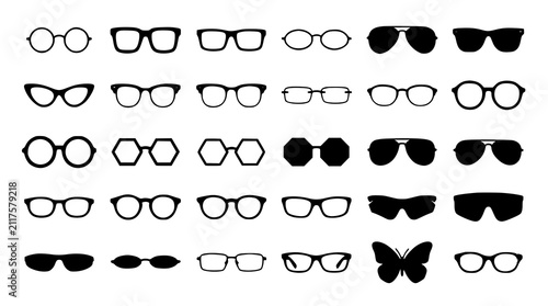 Obraz na plátně :
Black Spectacles and Sunglasses Icon Set with Vintage Classic and Modern Eyewe