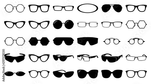 Obraz na plátně :
Spectacles and Sunglasses Silhouette Pack with Classic Vintage and Modern Glas