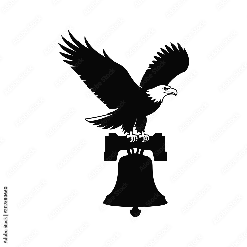 Fototapeta premium Eagle perched on liberty bell symbol liberty national symbol freedom.