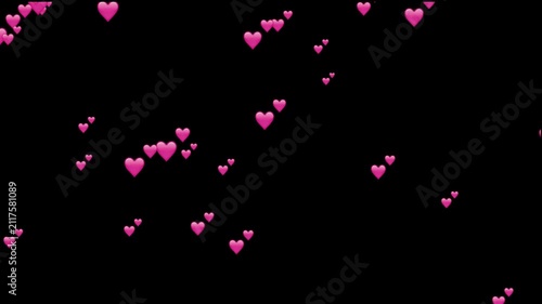 Romantic Falling Pink Hearts Animation Overlay with 3D Heart Particles Shower on Black Background for Valentine Day, Wedding, and Anniversary Video Project