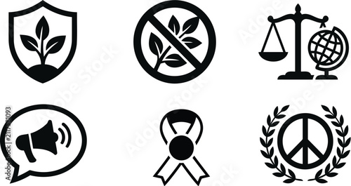 Фотография Six Flat Icons Representing Ecology Justice And Communication On White