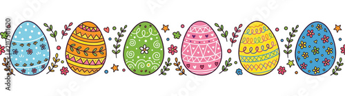 Cuadro en lienzo Hand-drawn colorful decorated Easter eggs border