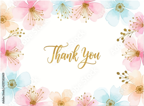 Watercolor floral thank you card frame pink roses