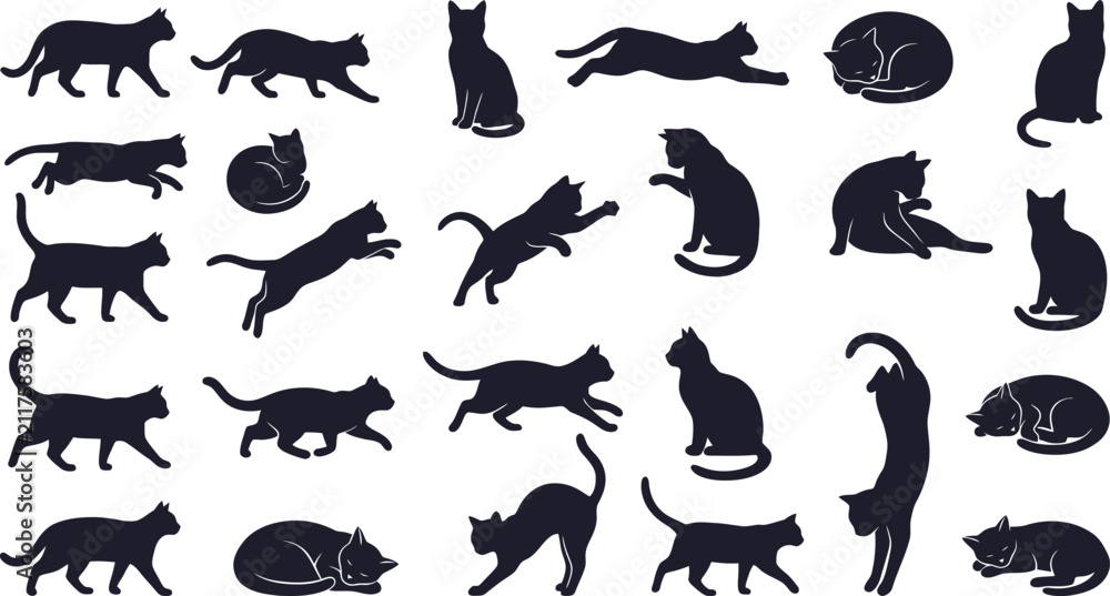 Fototapeta premium Wild Animal Silhouettes Vector Set with Cat Dog Bird Bear Frog Lizard and Pet Animal Icons Black Cartoon Illustration Collection for Nature Design Halloween Art Symbol