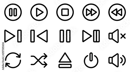 Collection of Music Player Icons and Symbols for Digital Media.