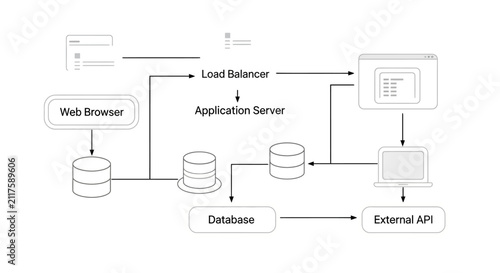 Cloud Computing Architecture Load Balancer Application Server Database and External API Flow Diagram
