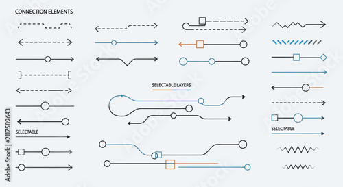 Abstract Graphic Design Elements Arrows Lines Connection Points and Selection Controls for UI UX and Tech Concepts