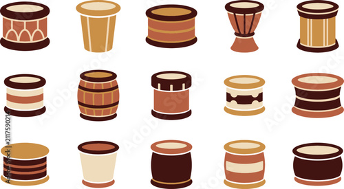 Konstfotografi Collection of various traditional wooden drums and percussion instruments isolat