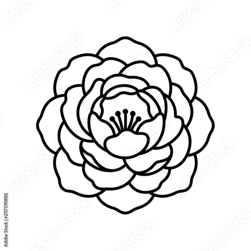 Canvastavla Stylized outline of a blooming peony flower.