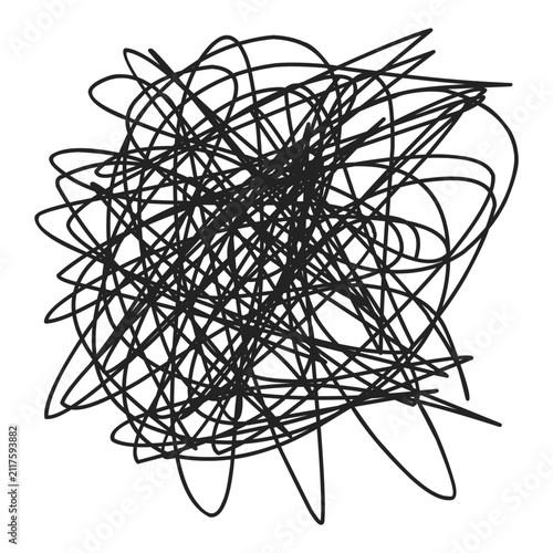Messy black hand drawn scribble representing mental confusion and chaotic thoughts