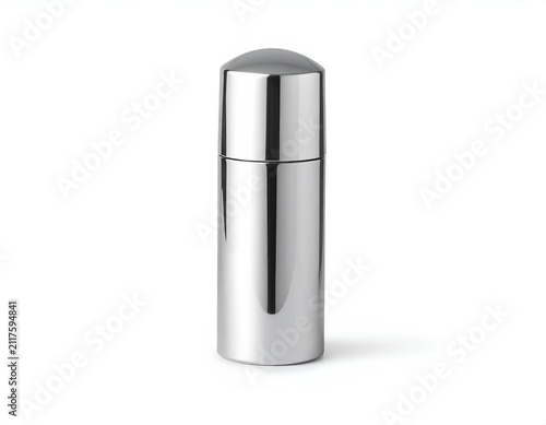 Polished Stainless Steel Thermos or Insulated Water Bottle on White Background