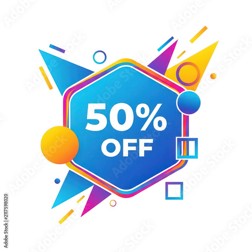 Bright sale discount offer with colorful geometric shapes